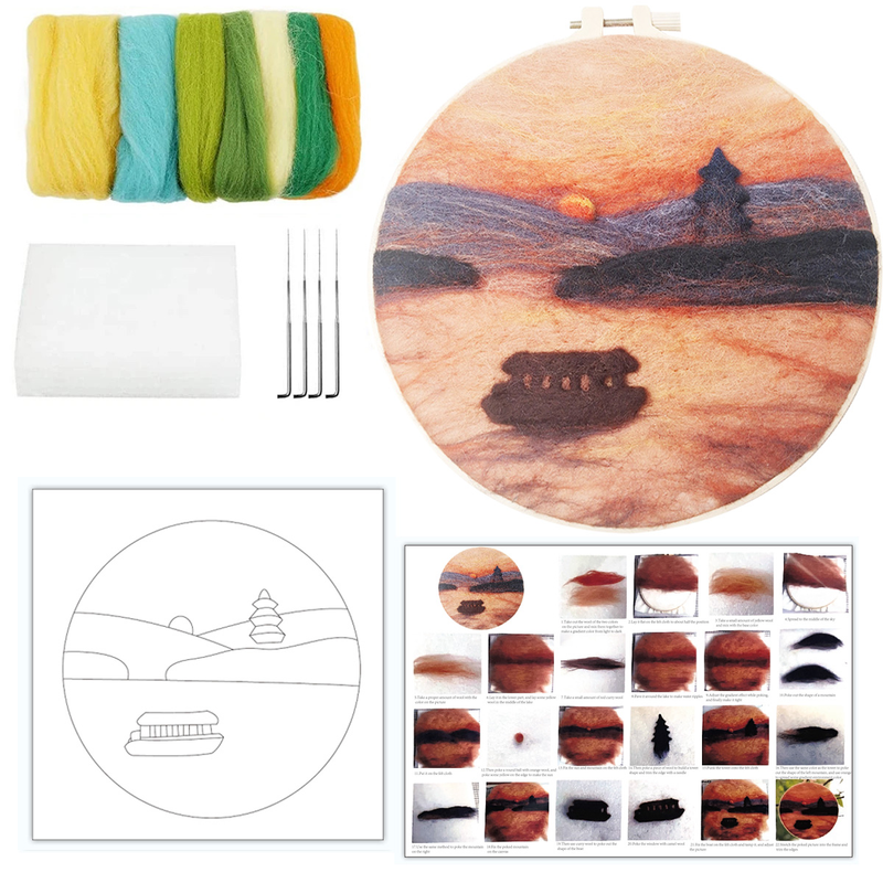 RUOPOTY Klassisk uldmaleri Riverside Small Tower DIY Broderiramme Filt Crafts Kit til børn Gave_voghion.com