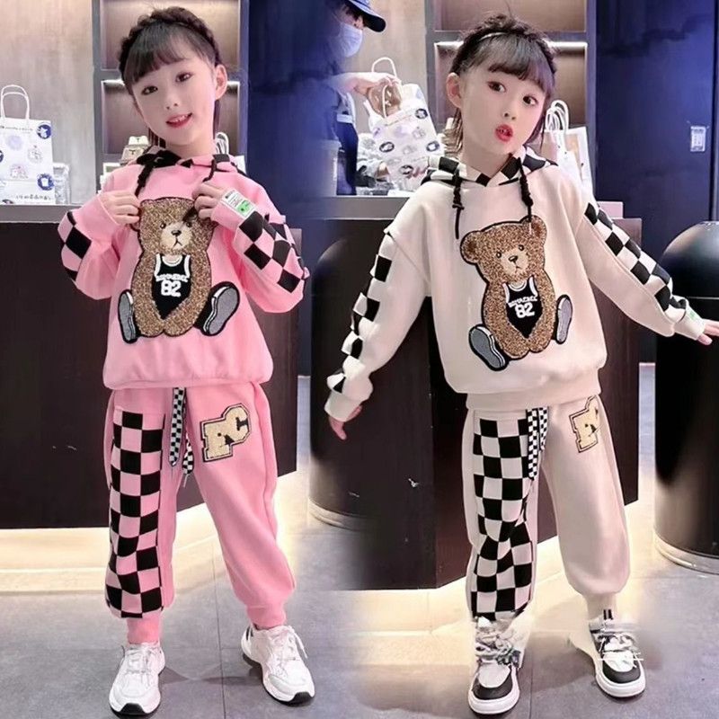 Çocuk giyim, erkek kız, ilkbahar ve sonbahar, çocuk peluş kazaklar, günlük spor kapşonlu iki parçalı set_voghion.com