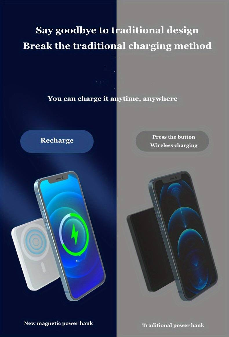 3000mAH Magnetic Wireless Charger Power Bank External Battery Portable For IPhone14/14Plus/14Pro/14ProMax /13/13Pro/13ProMax /12/12Pro/12ProMax _voghion.com