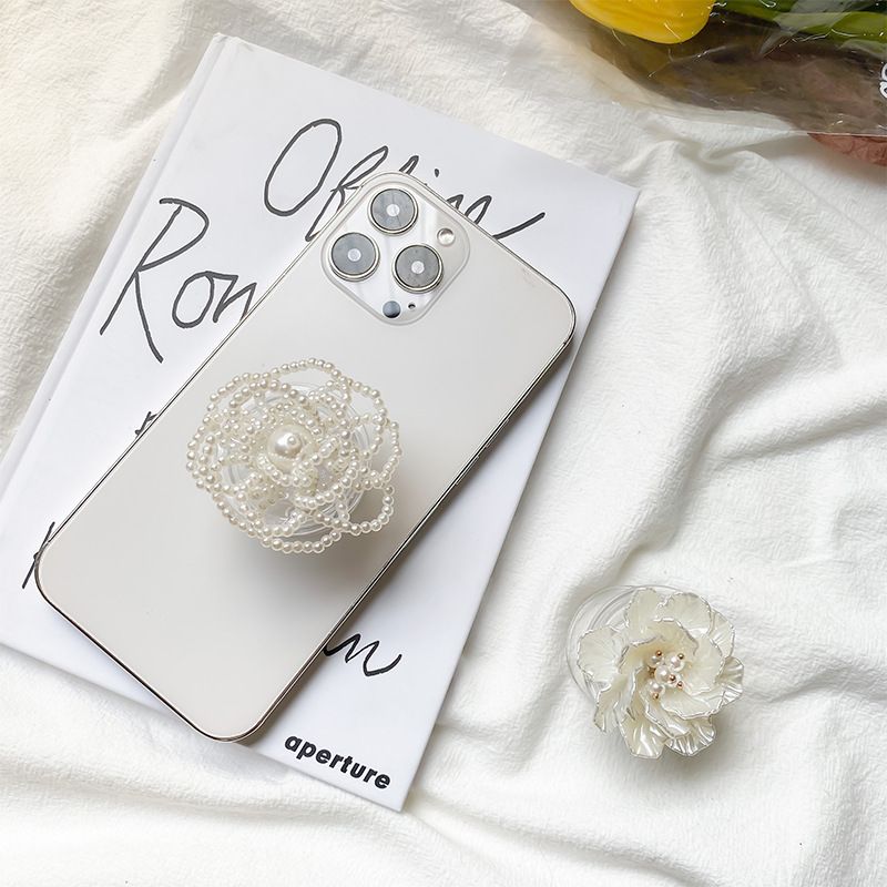 Pure Desire Rose Telefon-Airbag-Halter, Koreanischer Instagram-Stil, eleganter und einfacher dreidimensionaler Perlenblumen-Desktop_voghion.com
