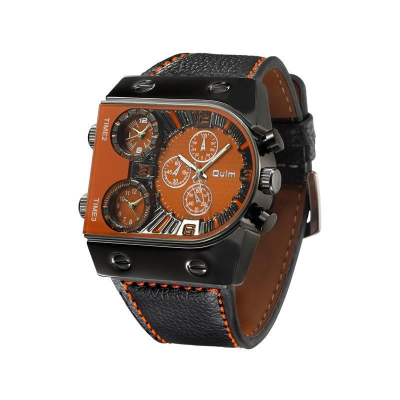 Oulm Herren-Quarzuhr mit großem Zifferblatt und mehreren Zeitzonen, modische Persönlichkeit, Lederarmband_voghion.com