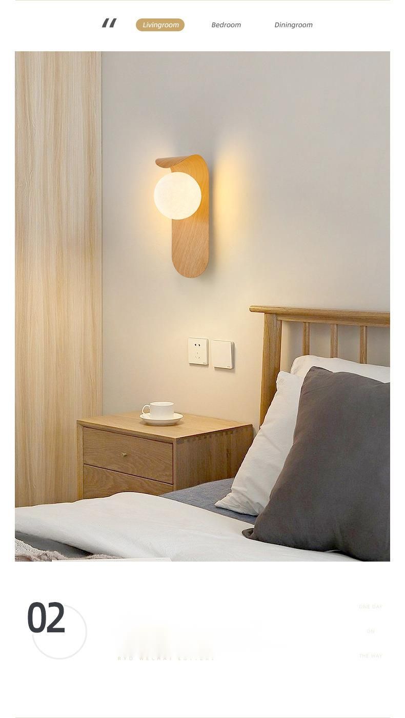 Lampada da parete in noce in stile giapponese per balcone, sfondo per interni, corridoio, corridoio, LED, luce minimalista per comodino, camera da letto_voghion.com
