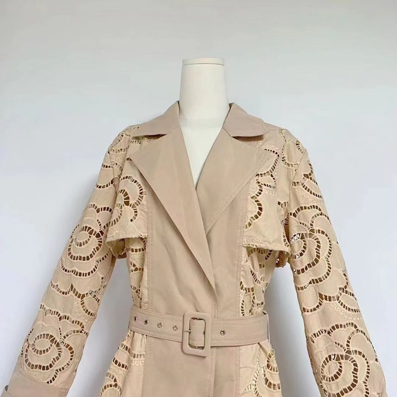 Dammekleederhandel grenziwwerschreidend Retro-Stil V-Ausschnëtt Gürtel Taille huel Windbreakerjackete fir Fraen 2023 Hierscht nei_voghion.com