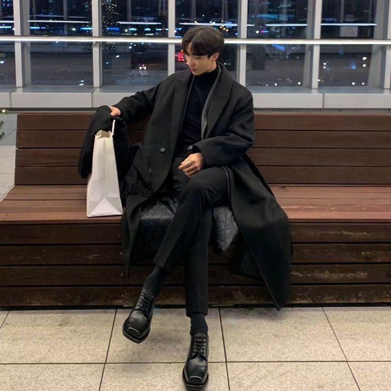 Men’s Double-Layer Wool Overcoat – Korean Style Long Trench Coat With Premium Feel_voghion.com