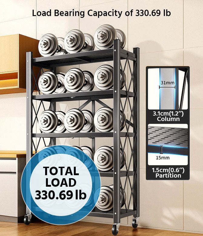 Joybos® 5 Tier Black Heavy Duty Foldable Metal Organizer Shelves with Wheels_voghion.com