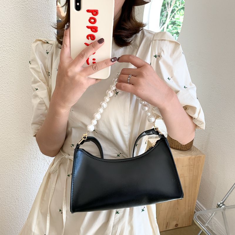 Borsa a tracolla piccola per donna, versione coreana, nuova e alla moda, versatile ed elegante, con perle, da portare sottobraccio, di nicchia francese, 2024_voghion.com