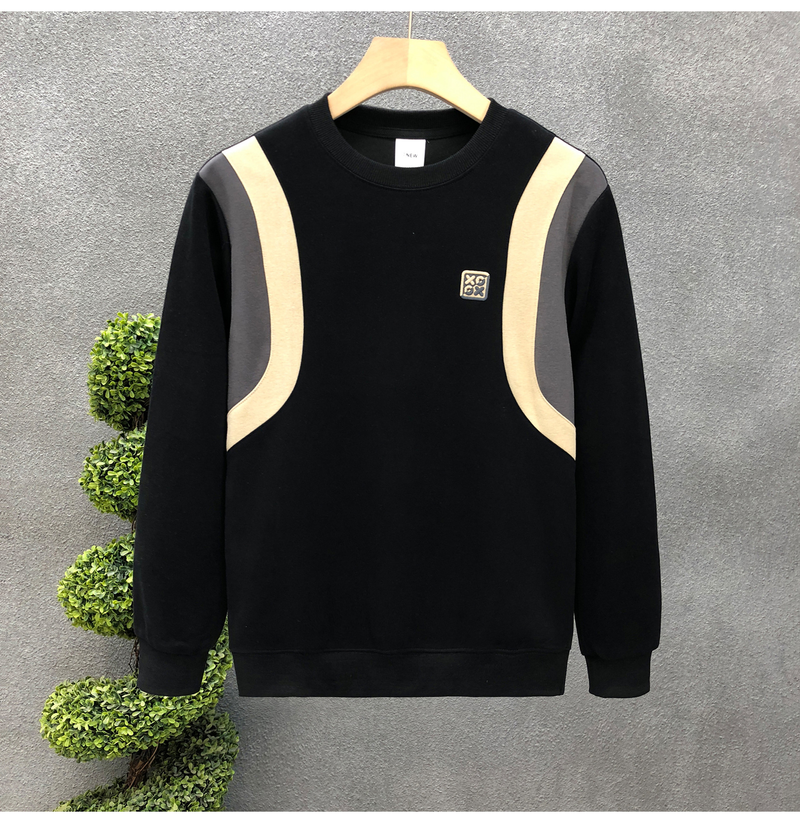 Popular splicing white hoodie round necked spring and autumn long sleeved base shirt 2023 new men's pullover jacket_voghion.com