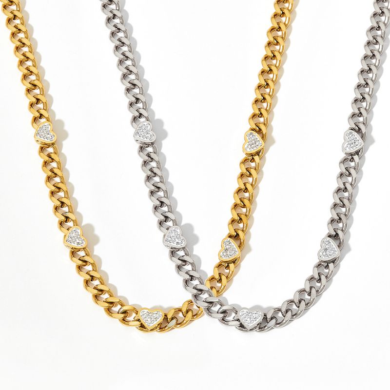 Gioielli da donna - Elegante collana a forma di cuore in zircone, girocollo in acciaio inossidabile in stile hip-hop, pezzo alla moda da indossare tutti i giorni, set di collane a catena_voghion.com