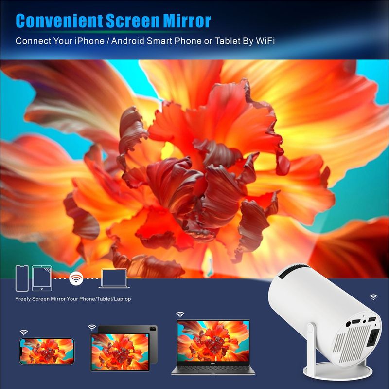 HY300Pro Projector, 1080P Full HD Supported Home Theater Projector With Allwinner H713 Chip, Mini Portable Outdoor Movie Projector For Bedroom Wall St_voghion.com