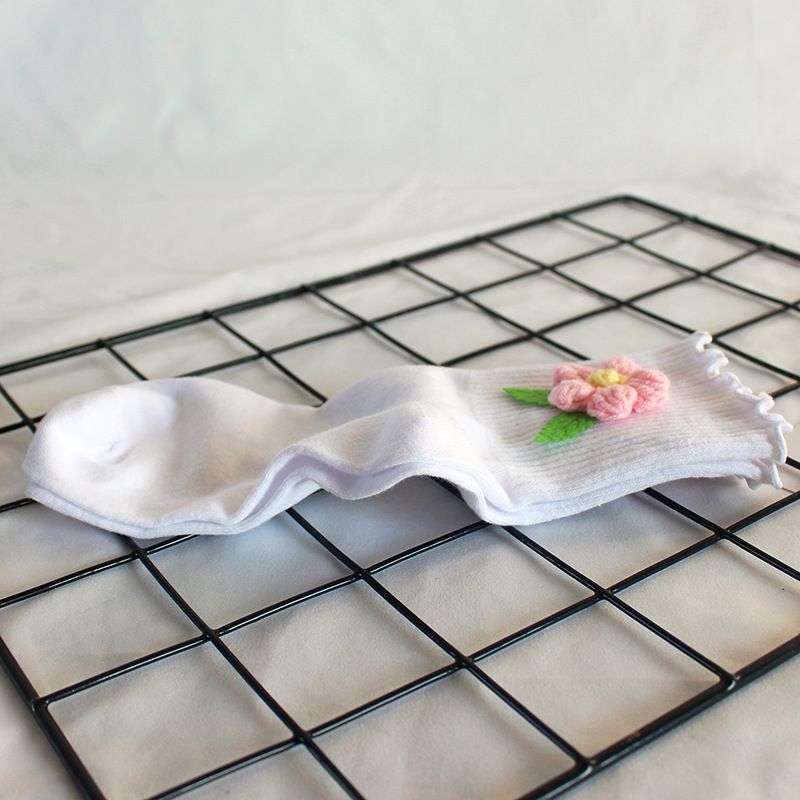 Calzini da donna in lana con fiori, autunnali e invernali, casual, in cotone, caldi, a metà tubo, con orecchie di legno, alla moda_voghion.com