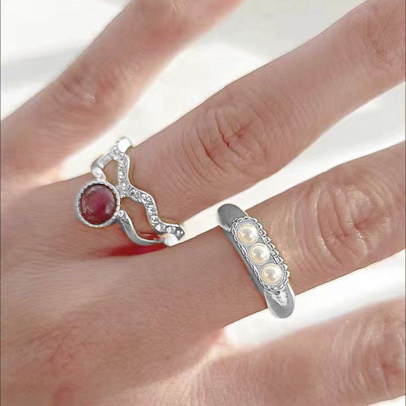 Anello aperto con pietra occhio di gatto in stile corte francese per donna, personalità alla moda, doppio strato di zircone_voghion.com