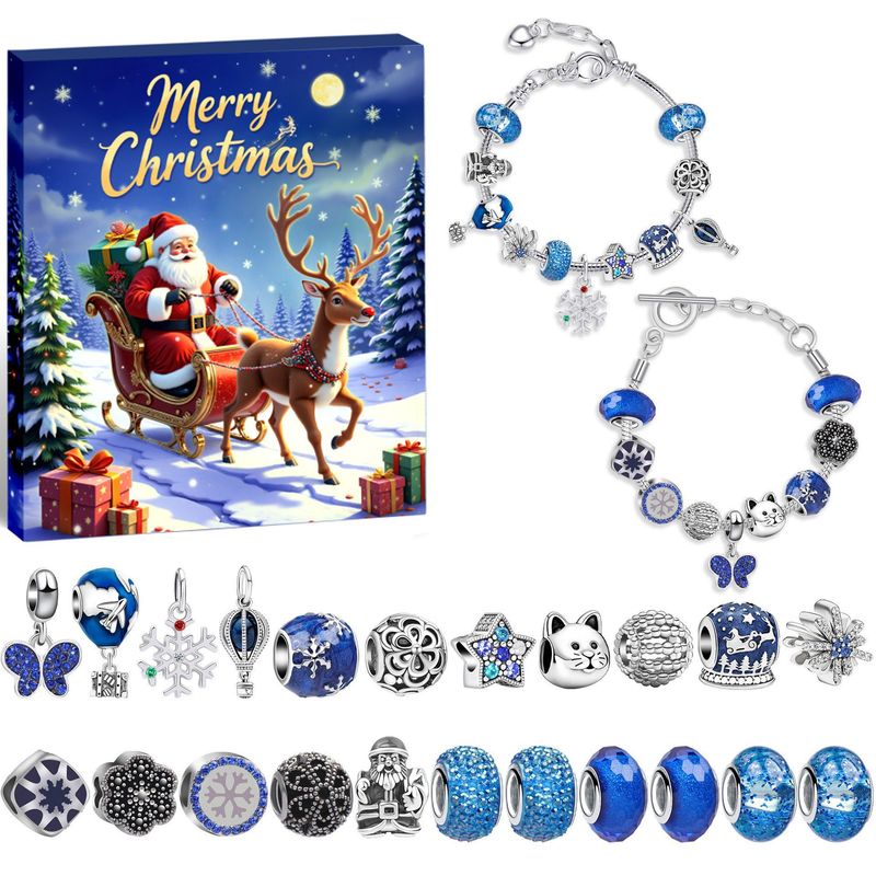 Kinder Cartoon Weihnachtsmann Blau Schneeflocke DIY Legierung Kristall Armband Set_voghion.com