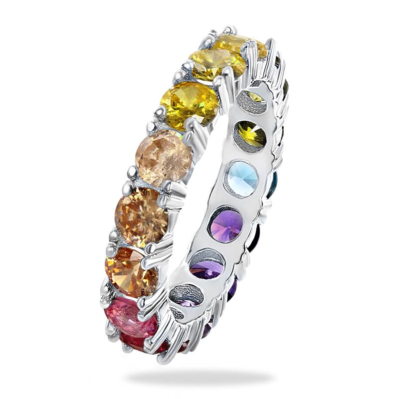 Huitan Girl's Rainbow Rings Bright Colorful Round Cubic Zirconia Dance Part Fashion Accessories Fanc Gift Women_voghion.com
