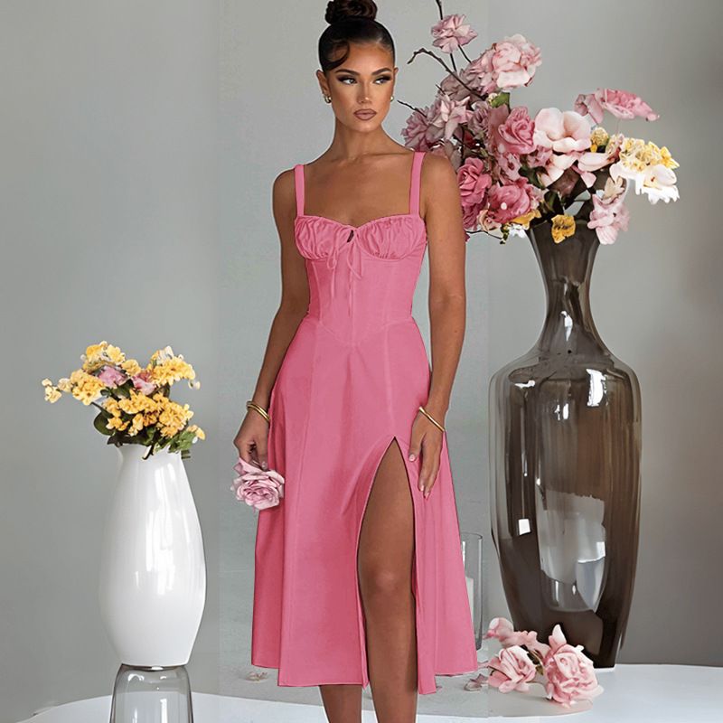Rochie de primăvară și vară europeană și americană, la modă, casual, cu dantelă, slim fit, cu fante, high end, pentru femei_voghion.com