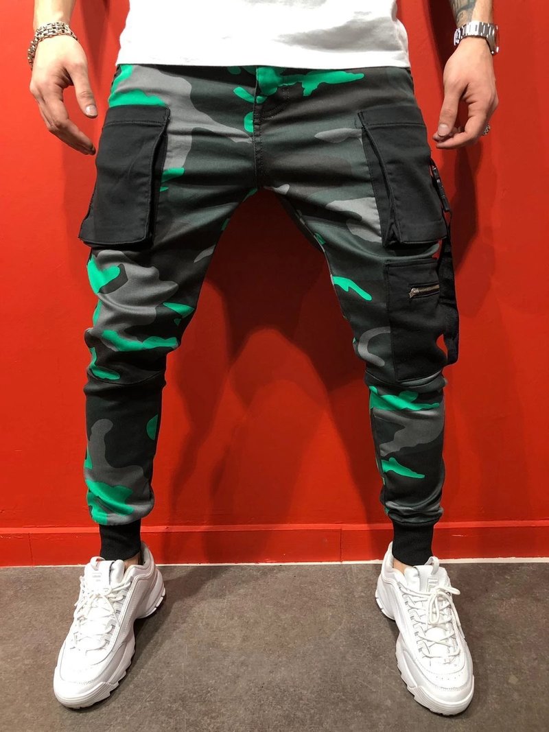 Color Block, Cargo-bukser med snøring for menn med klafflommer, komfortable joggebukser_voghion.com