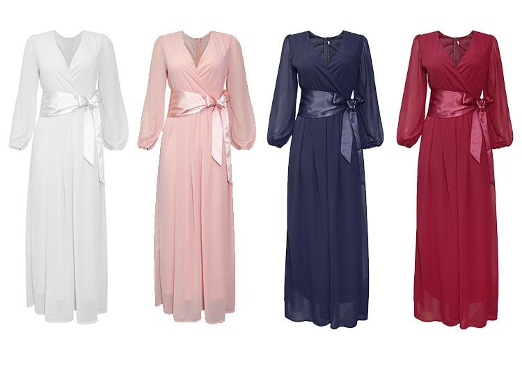 Plus Size Damenbekleidung Chiffon Seide Taille Schleife Abendkleid Kleid_voghion.com