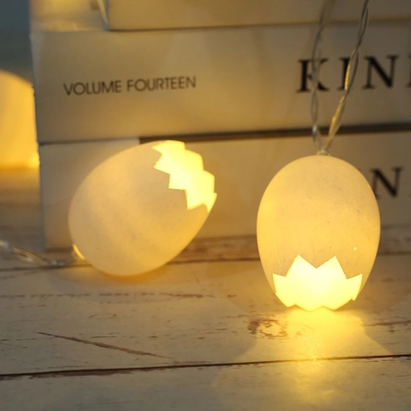Guirnalda de luces LED para huevos de Pascua, con forma de huevo roto y cáscara rota, ideal para decoración navideña._voghion.com