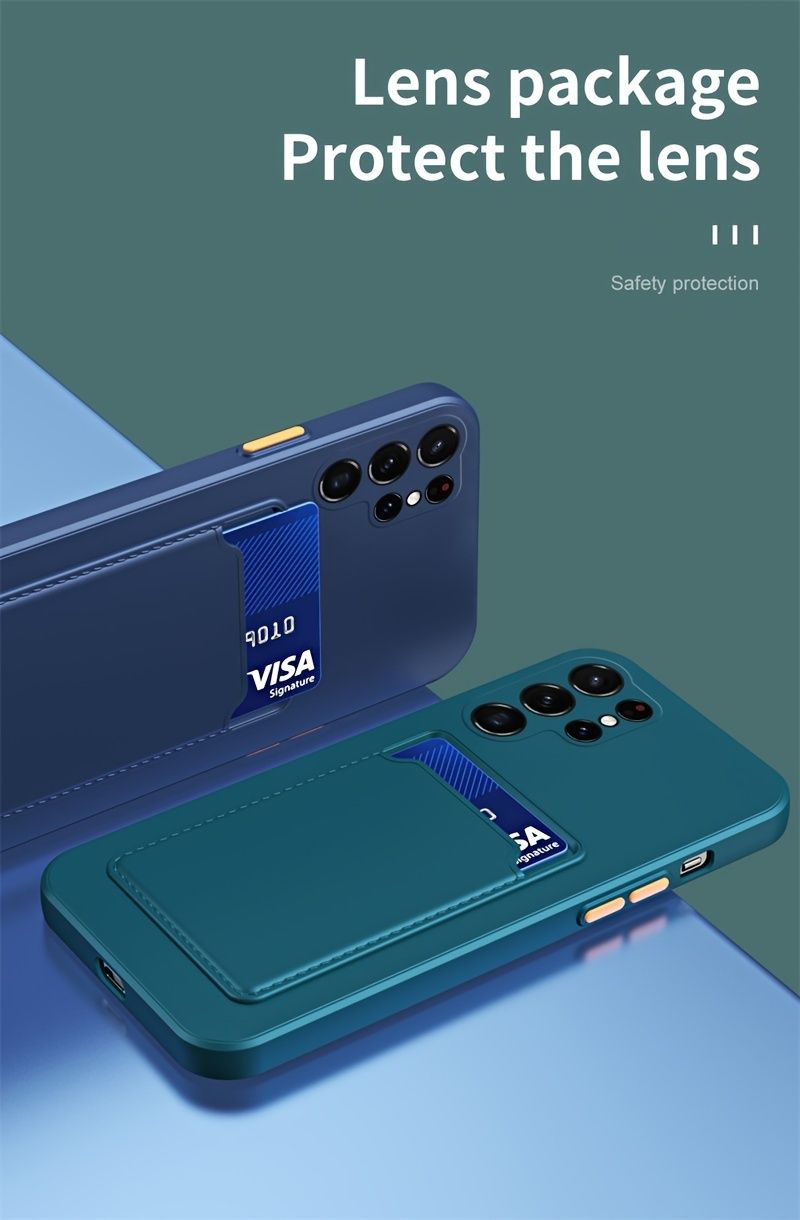 Samsung Galaxy S24 Ultra/S23 Elegant Silicone Case with Card Holder - Color Block Design, Air Cushion Shock Absorption_voghion.com