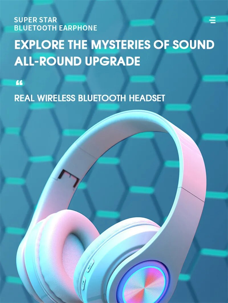 Ασύρματο ακουστικό Bluetooth Πτυσσόμενα ακουστικά HiFi Stereo ακουστικά με υποστήριξη μικροφώνου Κάρτα SD FM για Xiaomi Iphone_voghion.com