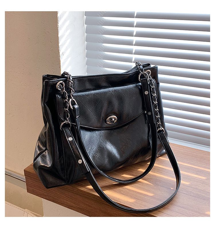 Borse Nuova Texture Pelle di Cera Olio Supporto Extra Large Donna Monospalla Moda Versatile Borsa a Tracolla_voghion.com