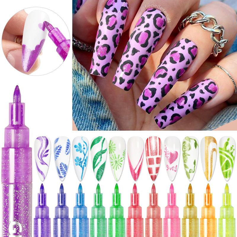 Penna per nail art in metallo a doppia testa - 3 in 1 per sfumare, delineare e punteggiare | Penna gel Easy-Color One-Step_voghion.com