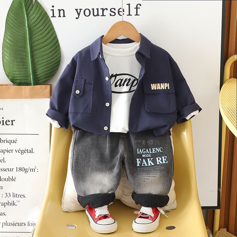 Completo in cotone da 3 pezzi per bambini piccoli: giacca classica primaverile/autunnale + pantaloni + gilet (rosso/marrone/blu navy, 80-120 cm)_voghion.com