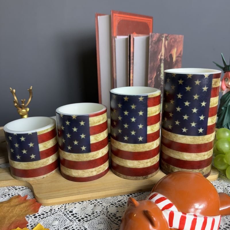 Bougie LED patriotique sans flamme – Décoration lumineuse imprimée drapeau américain pour le jour de l'indépendance, la maison et les fêtes (alimentée par piles, sûre et réutilisable)_voghion.com