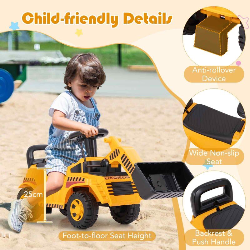 Toddlers Bulldozer Digger Toy Kids Ride On Excavator Construction Vehicle_voghion.com