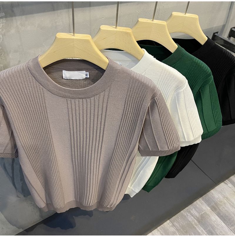 Maglietta a maniche corte in maglia da uomo, maglione estivo in seta sottile ghiacciata, mezza manica, parte superiore interna bianca da uomo_voghion.com