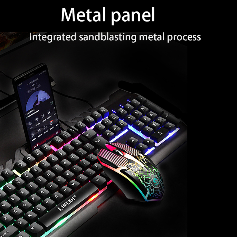Set Mouse Gaming Tastatură T Tastatură mecanică cu fir Cu LED USB Gaming Mouse Iluminare din spate Tasta impermeabilă_voghion.com