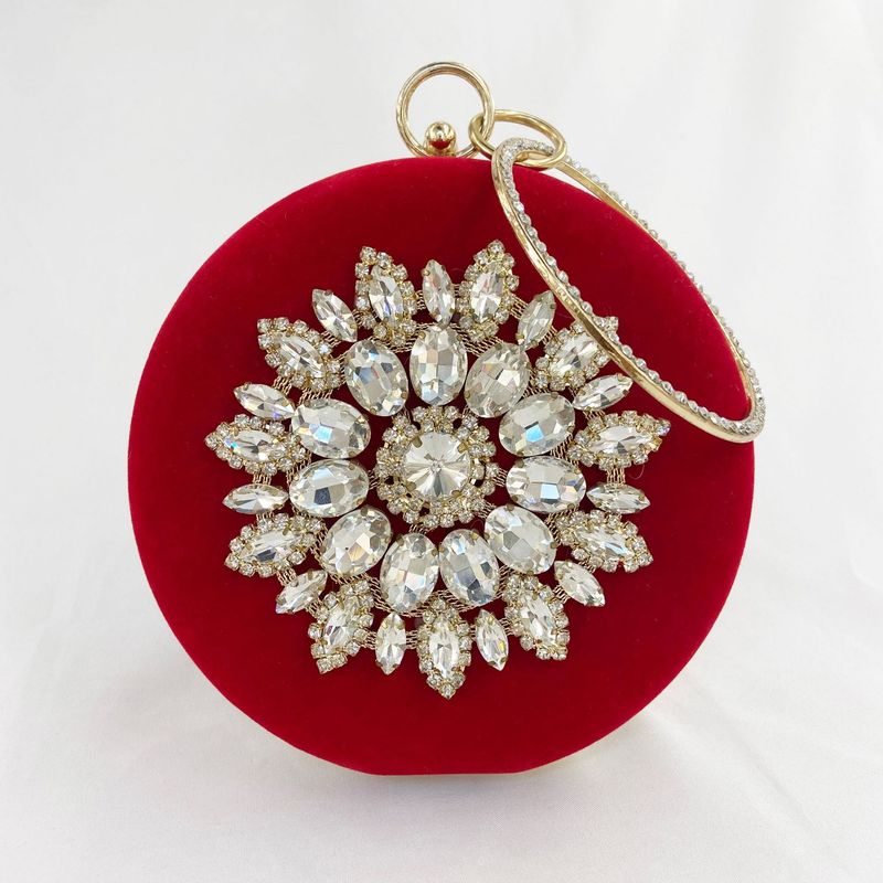 Borsa in velluto con braccialetto, borsa da sera floreale tempestata di diamanti, piccola borsa rotonda_voghion.com