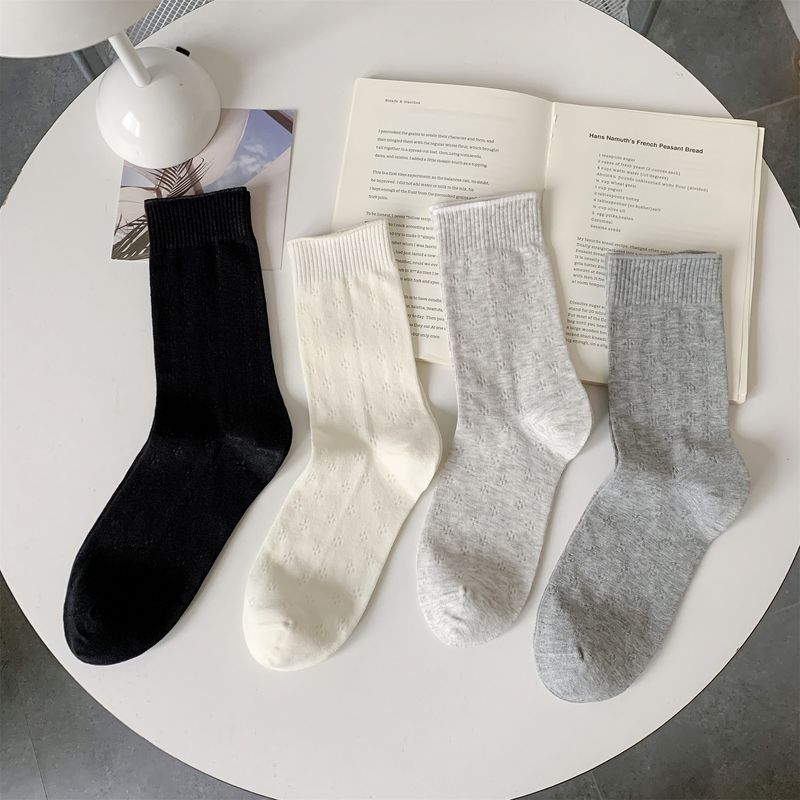 Spring And Summer Children's Hollow Mesh Four-leaf Clover Boneless Padded Socks, Solid Color Versatile Mid-length_voghion.com