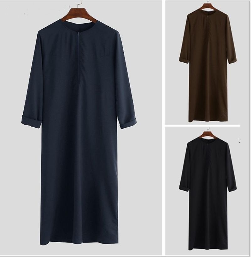 2025 Muslim Men Jubba Thobe Fixed Button Kimono Middle Robe Saudi Muslim Man Shirt Stand Collar Islamic Arab Kaftan Men Abayas_voghion.com