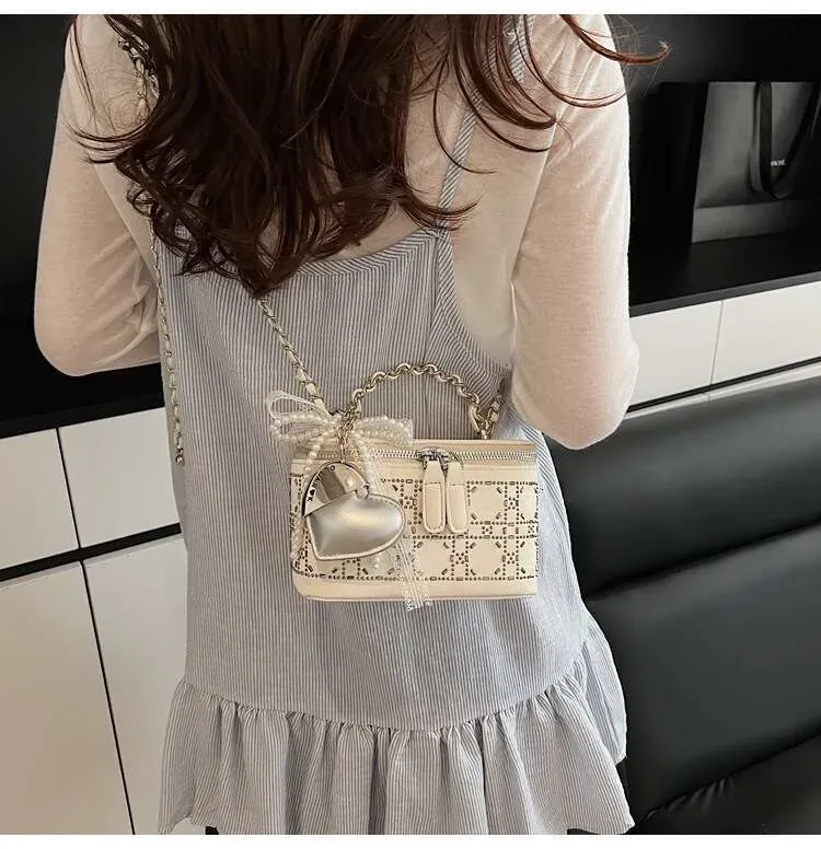 Borsa a tracolla piccola quadrata semplice in stile coreano, con catena di alta qualità, per donna, estiva_voghion.com