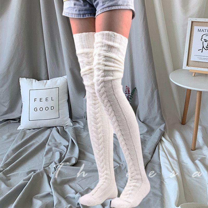 2025d Knitted Warm Foot Covers Solid Color Over-the-Knee Long Tube Slouch Thick Women's Socks_voghion.com