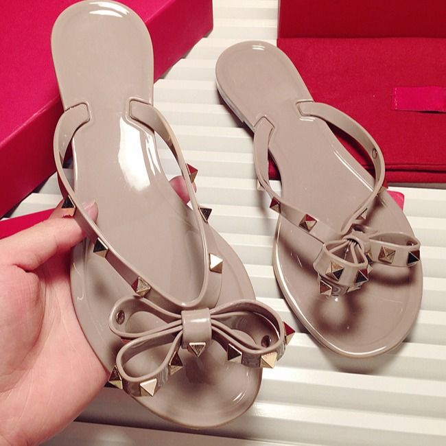 Sandali da spiaggia in gelatina, con fiocco e rivetti, nuovi sandali da donna estivi 2017, antiscivolo e piatti_voghion.com