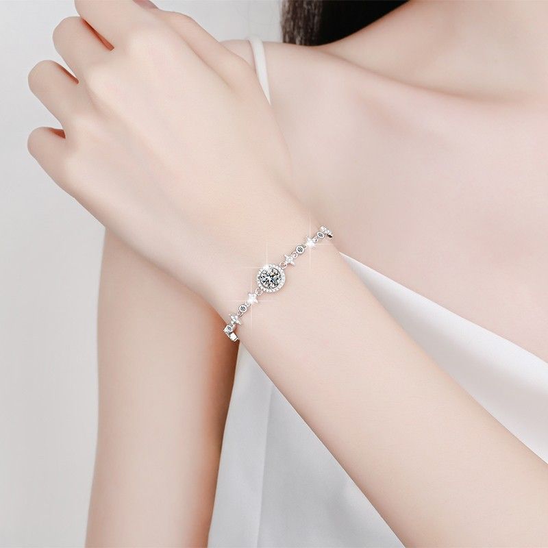 S925 Ayar Gümüş Kadın Bileklik Hafif Lüks Stil İtmeli Çekmeli Boncuk Mizaç Bileklik Moissanite Takı_voghion.com