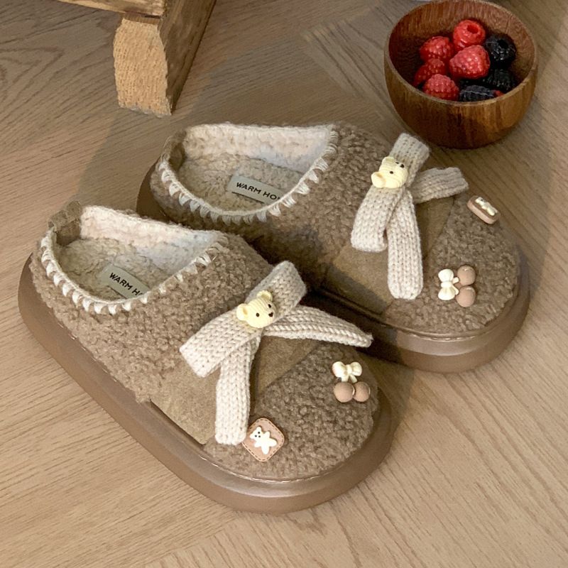 Mercury Cute Little Bear 2024 Neue Winterpantoffeln für Damen, pelzige Innenpantoffeln, dick und warm, All-Inclusive-Baumwollschuhe für_voghion.com