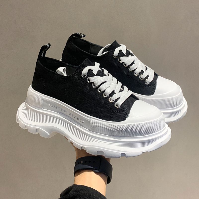 Scarpe da papà alte versatili e traspiranti, nuove, primavera 2025, in tela, bianche, con suola spessa, per donne, stabili e nuove_voghion.com