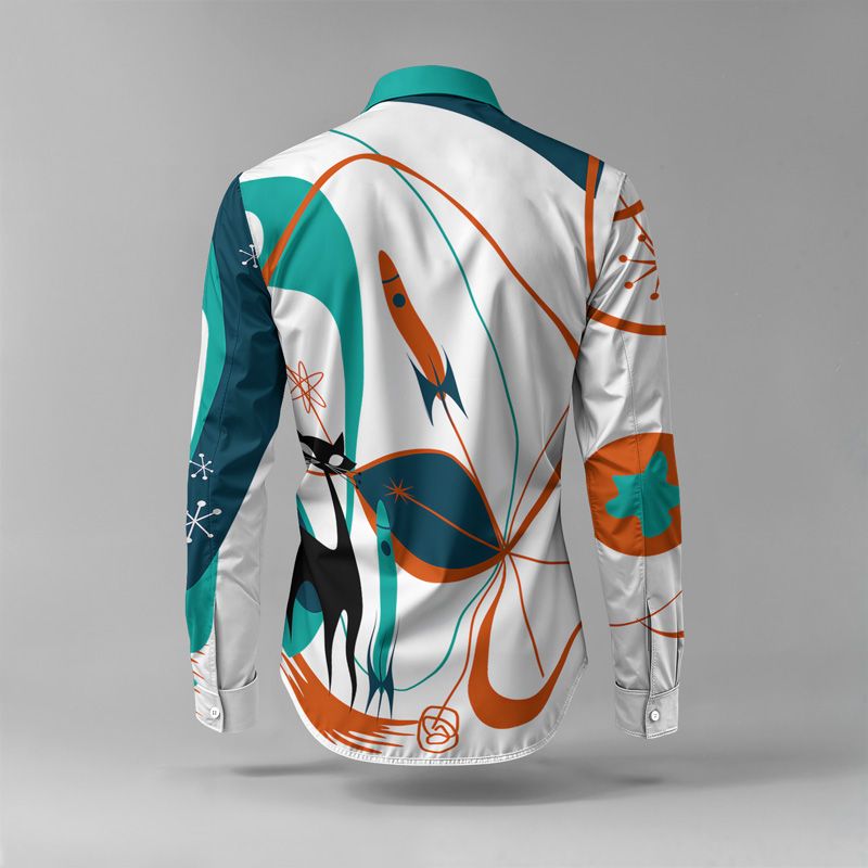 2025 Spring Summer Men Shirt Set Geometry Print Fashion Abstract Two Piece Set Mens Cat Lightweight Party Long Sleeves Suit Casu_voghion.com