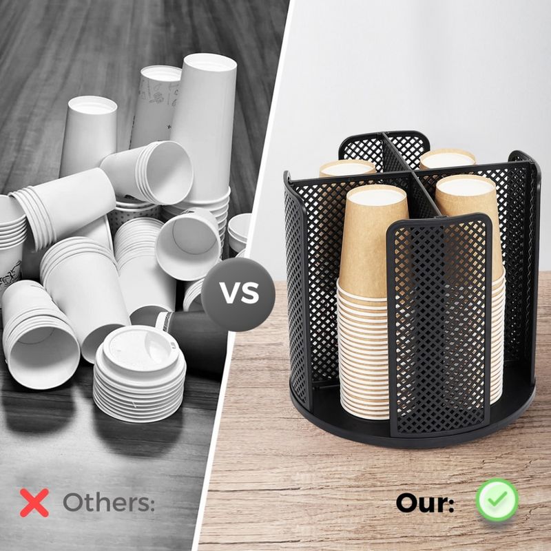 Rotatable Pro 4-Compartment Organizer - Cup Dispenser Countertop_voghion.com