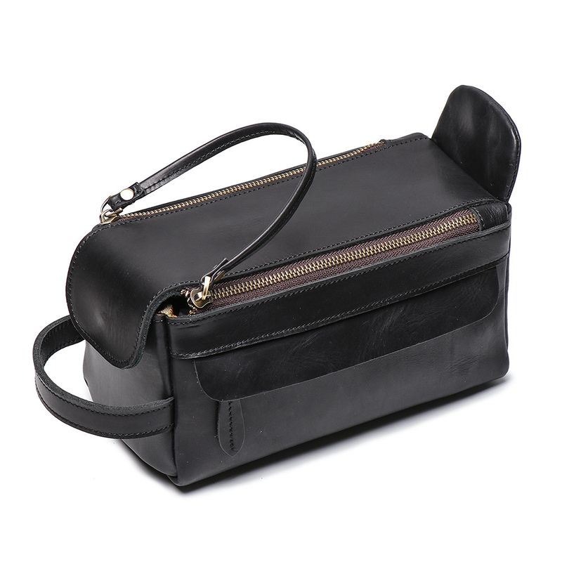 Retro multi-functional leather handbag for men's makeup bag, large capacity crazy horse skin toiletries storage bag_voghion.com