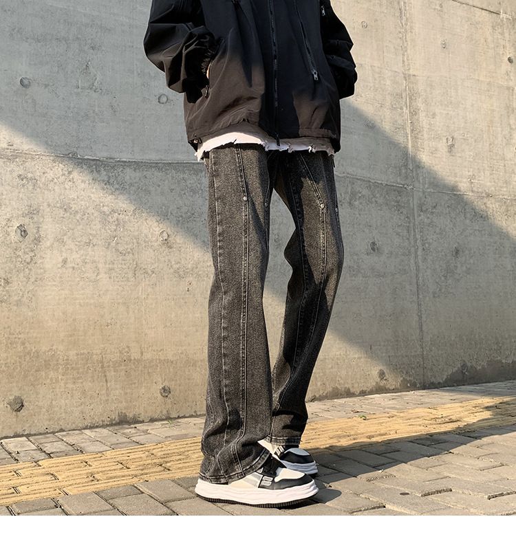 Yellow Mud Jeans Men's Autumn And Winter American Fashion Brand Slim Fit Patchwork Design Sense Loose Straight Casual_voghion.com