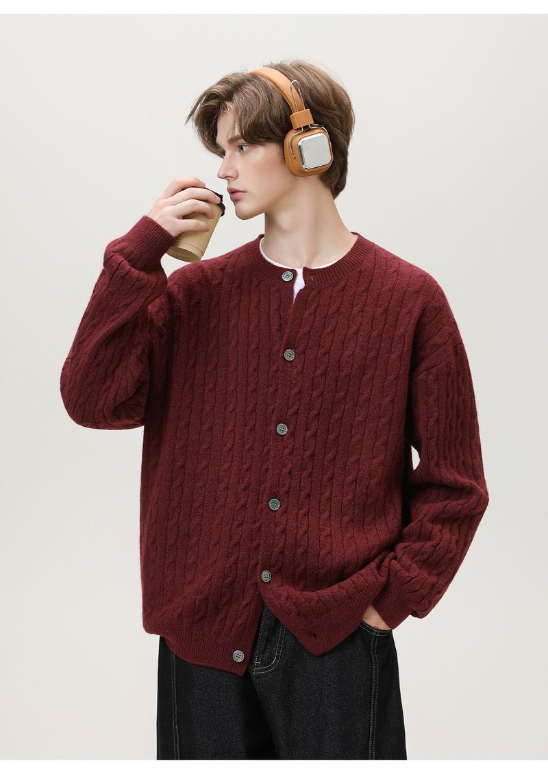 Trendy Vintage Cable-Strickpullover mit Struktur für Herren Herbst/Winter Neuankömmling Einfarbig Vielseitige Strickwaren Rundhals-Strickpullover-Jacke_voghion.com