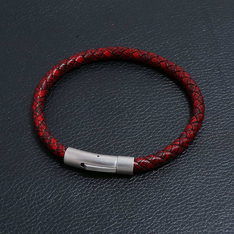 Bracciale da uomo in pelle intrecciata semplice, retrò, in acciaio inossidabile, con corda per la mano_voghion.com