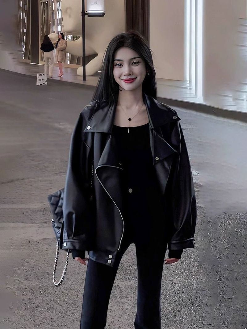 Autumn Winter Street Style Sweet Cool Spicy Leather Loose Oversize Versatile Padded Jacket For Women_voghion.com