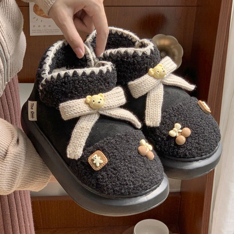 Niedlicher Teddybär, alles inklusive, mit Winterpantoffeln für Damen zu Hause, Baumwollschuhe für drinnen und draußen, dicker High-Top_voghion.com