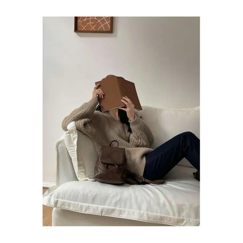 Same Style Compact Brown Backpack For Women Autumn Winter New Ins Simple Versatile Shoulder Bag_voghion.com