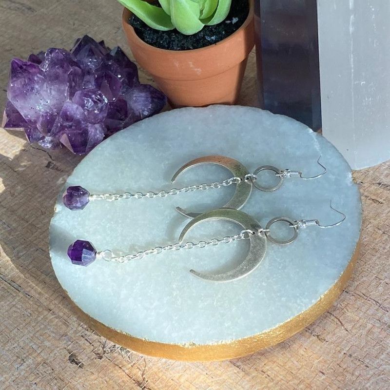 Amethyst moon earrings Hook earrings_voghion.com