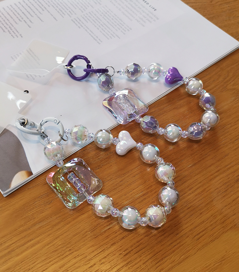 Large Square Crystal Bead Wrist Strap Mobile Phone Strap with Multi Sided Diamond Bead Pendant Phone Anti Drop Clip_voghion.com